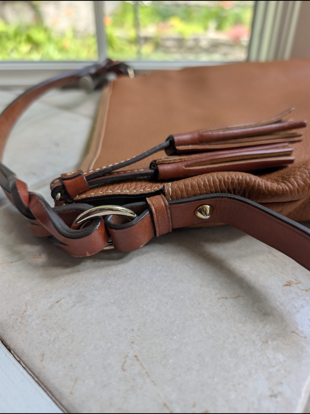 Dooney & Bourke Pebbled Leather Hobo Bag - Cognac Brown - Picture 4 of 8